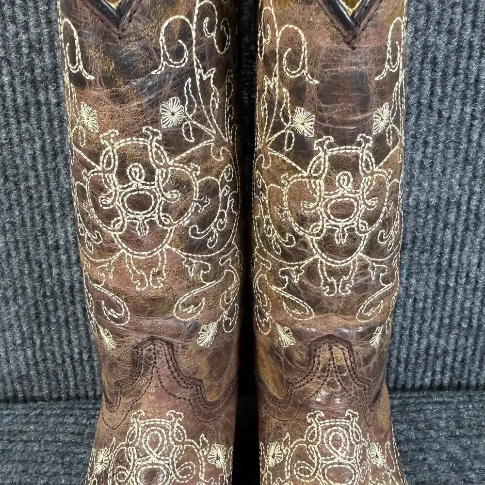 Corral Teens 2.5T Western Cowboy Boots Brown Embroidered Fits Women's 4.5
